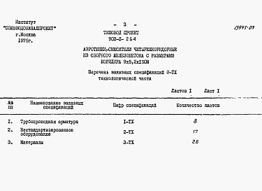 Состав альбома. Типовой проект 902-2-264Альбом 7 Заказные спецификации
