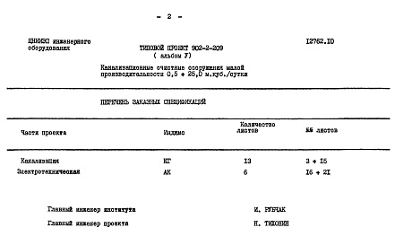 Состав альбома. Типовой проект 902-2-209Альбом 5 Заказные спецификации
