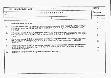 Состав альбома. Типовой проект 820-01-52.85Альбом 9  Шлюзы-регуляторы ШРП/5х3хР/2 и ШРПм/5х3хР/2. Сметы. Ведомости потребности в материалах.    