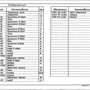 Состав фльбома. Серия 5.407-84 УстановкаВыпуск 2 Чертежи изделий