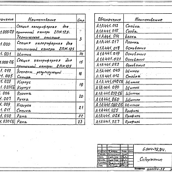 Состав фльбома. Серия 5.904-75.94 КамерыВыпуск 1-21 Калориферная секция для приточной камеры 2ПК125. Рабочие чертежи