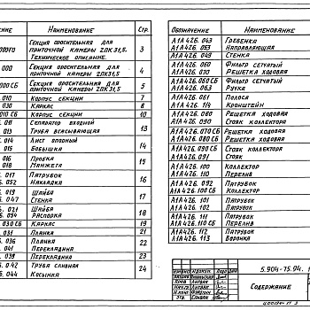 Состав фльбома. Серия 5.904-75.94 КамерыВыпуск 1-10 Оросительная секция для приточной камеры 2ПК31,5. Рабочие чертежи