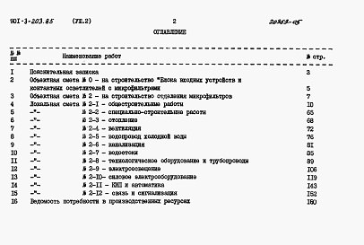Состав альбома. Типовой проект 901-3-203.85Альбом 8. Сметы. Часть 1 Отделение контактных осветлителей (из тип. проекта 901-3-204.85). Часть 2  Отделение микрофильтров.  