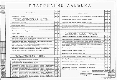 Состав альбома. Типовой проект 901-3-13Альбом 2 Технологическая, сантехническая и механическая части