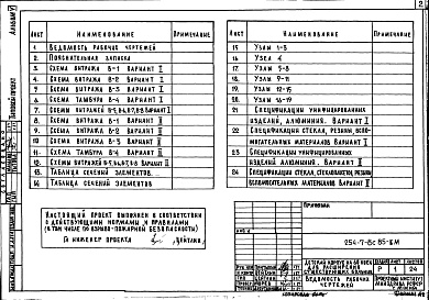 Состав альбома. Типовой проект 254-7-8с.85Альбом 6    Витражи         	 