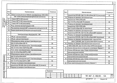 Состав альбома. Типовой проект 407-3-682.09Альбом 2 Электротехническая часть. Электросиловое оборудование. Электромонтажные конструкции