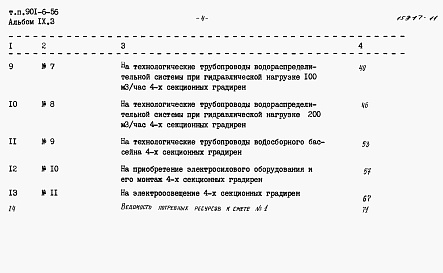 Состав альбома. Типовой проект 901-6-56Альбом 9 Сметы. Часть 1 - Двухсекционные градирни. Часть 2 - Трехсекционные градирни. Часть 3 - Четырехсекционные градирни. Часть 4 - Пятисекционные градирни. Часть 5 - Шестисекционные градирни