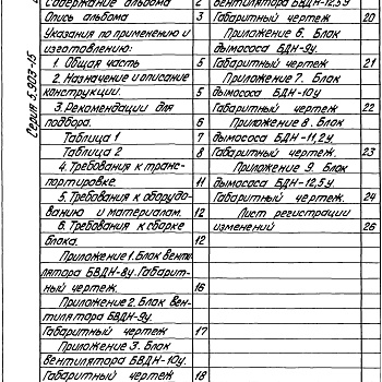 Состав фльбома. Серия 5.903-15 БлокиВыпуск 5-0 Блоки тягодутьевых машин. Указания по применению