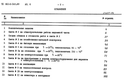 Состав альбома. Типовой проект 901-2-165.89Альбом 6 Сметы. Общая часть.           	            