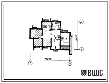 Типовой проект П-3-30(212-012) Хозяйственно-бытовые помещения, в подвале двухэтажной блок-секции на 4 квартиры 5Б-2Б (рядовая), (убежище на 30 человек, размеры убежища 15,96м на 11,61м, режимы вентиляции 1).61