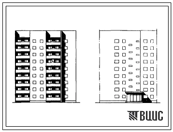 Типовой проект 124-025/1 Девятиэтажная блок-секция поворотная правая тип «Б» на 36 квартир (однокомнатных 1А — 18, двухкомнатных 2Б — 9, трехкомнатных 3Б — 9). Для строительства во IIВ климатическом подрайоне.