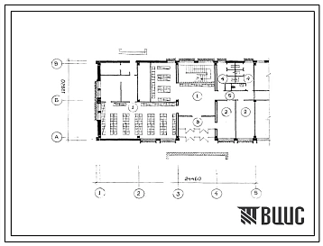 Типовой проект Б-3-205(262-21-33с) Двойное использование помещения первого этажа универсального административного здания на 200 сотрудников, (убежище на 205 человек, размеры убежища 24,46м на 12,92м, режимы вентиляции 1,2).