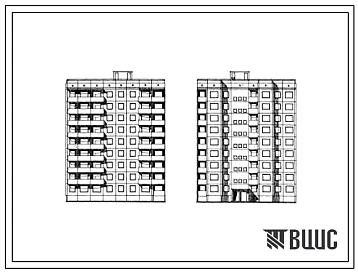 Типовой проект 94-020/73 Девятиэтажная крупнопанельная торцевая левая блок-секция на 36 квартир (однокомнатных 1Б-9, двухкомнатных 2Б-9, трехкомнатных 3А-9, пятикомнатных 5Б-9) с шагом поперечных стен 2,7 и 3,3 м, для строительства во 2 и 3 климатических 