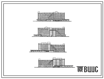 Типовой проект 252-3-41.84  Главный корпус наркологического диспансера на 100 посещений в смену со стационаром на 200 коек. Здание одно-, пяти-, шестиэтажное. Каркас сборный железобетонный серии 1.020.-1. Стены из легкобетонных панелей.