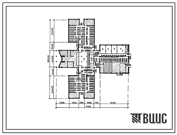 Типовой проект П-4-1800(222-1-457.85) Хозяйственно-бытовые помещения школы на 44 класса приспосабливаемые под ПРУ (убежище на 1800 человек, размеры убежища 86,2м на 77,3м, режимы вентиляции 1,2)