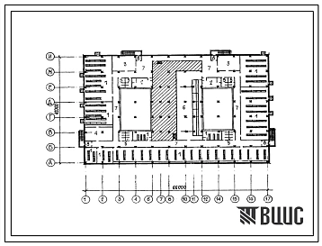 Типовой проект П-4-1353(222-1-595.2с.13.88) Помещения общественного назначения в подвале общеобразовательной школы на 33 класса (1296 учащихся) в конструкциях серии 1.020.1-2с, (убежище на 1353 человек, размеры убежища 66м на 42м, режимы вентиляции 1,2).