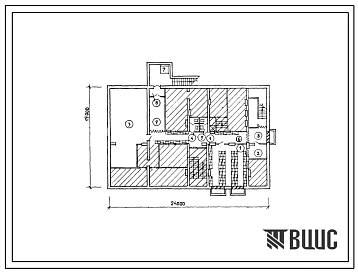 Типовой проект П-1-140(416-1-222.89) Бытовые помещения подвала административно-бытового корпуса автономного автотранспортного предприятия, приспосабливаемые под ПРУ (убежище на 140 человек, размеры убежища 24м на 15м, режимы вентиляции 1,2,3).