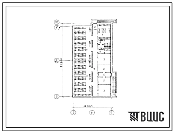 Типовой проект П-4-317(264-13-131С.85) Хозяйственно-бытовые помещения, приспосабливаемые под ПРУ в подвале кинотеатра (стены кирпичные) на 300 мест, (убежище на 317 человек, размеры убежища 25,7м на 12м, режимы вентиляции 1,2).