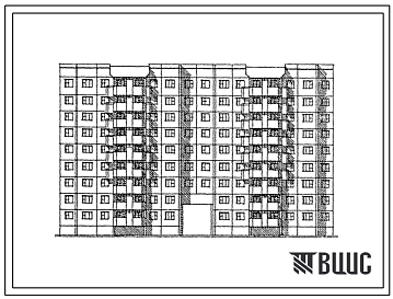 Типовой проект 112-043.86 Крупнопанельные жилые дома. Блок-секция 9-этажная 72-квартирная рядовая с проездом 2Б.2Б.3Б.3Б - 2Б.2Б.3Б.3Б