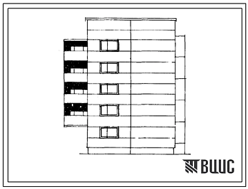 Типовой проект 104-046/1 Пятиэтажная блок-секция рядовая с правым торцевым окончанием на 14 квартир (двухкомнатных 2Б-8, трехкомнатных 3А-5, 3Б-1). Для строительства во 2Б и 2В климатических подрайонах Латвийской ССР