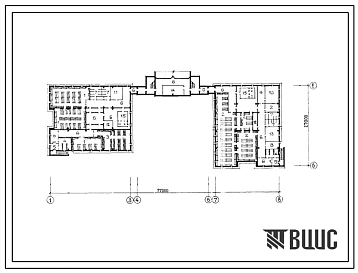 Типовой проект П-4-433(221-1-576.1С.13.87) Хозяйственно-бытовые помещения в подвале общеобразовательной школы на 22 класса, приспосабливаемое под ПРУ госпиталя на 300 коек, (убежище на 433 человек, размеры убежища 77,3м на 27м, режимы вентиляции 1,2).