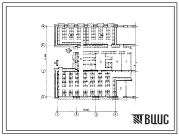 Типовой проект Б-3-400(224-1-362) Помещения 1 этажа средней школы на 10 классов (392 учащихся), (убежище на 400 человек, размеры убежища 24,4м на 18м, режимы вентиляции 1,2,3).