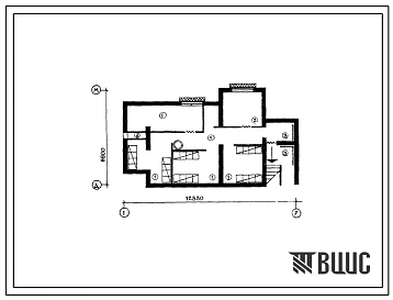 Типовой проект Б-2-30(114-22-62.1) Хозяйственно-бытовые помещения в подвале 2-этажного секционного дома 4-квартирного жилого дома, (для строительства литовской ССР), (убежище на 30 человек, размеры убежища 12,33м на 6,9м, режимы вентиляции 1).