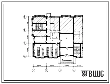 Типовой проект Б-3-113(264-15-44с) Помещения 1 этажа библиотеки на 75 тысяч томов, (убежище на 113 человек, размеры убежища 24м на 18м, режимы вентиляции 1).