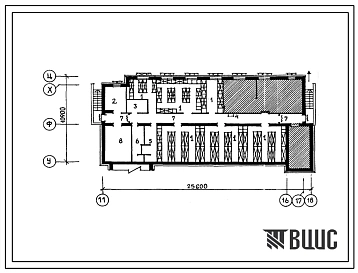 Типовой проект П-4-185(214-3-21с.87) Хозяйственно-бытовые помещения в подвале детского дома на 150 мест со стенами из кирпича, (убежище на 185 человек, размеры убежища 25,6м на 10,9м, режимы вентиляции 1,2).