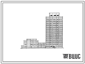 Типовой проект Х-21 Здание для размещения служебных помещений учреждений и организаций, министерств и ведомств на 1200 работающих (X-21), Блок конференц-зала и столовой в проекте Х-22