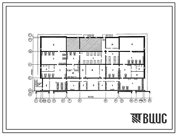 Типовой проект П-4-480(225-1-633с.13.88) Хозяйственно-бытовые помещения в подвале средней школы на 22 класса, из плотного известнякового камня, (убежище на 480 человек, размеры убежища 54м на 24,8м, режимы вентиляции 1,2).