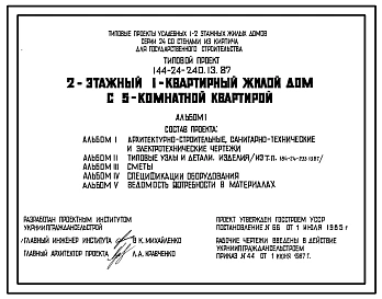 Типовой проект 144-24-240.13.87 2-этажный 1-квартирный жилой дом с 5-комнатной квартирой (для строительства в северо-центральных районах Украинской ССР)