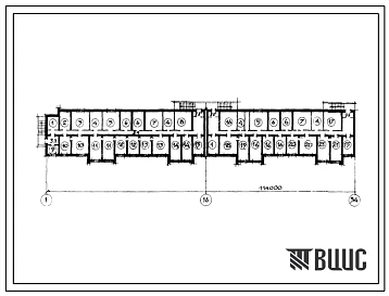 Типовой проект Б-1-1259(111-97-3.1) Помещения общественного назначения в подвале 5-этажного 6-секционного жилого дома 90-квартирного жилого дома 3-97-3/1, (убежище на 1259 человек, размеры убежища 114м на 12м, режимы вентиляции 1,2).