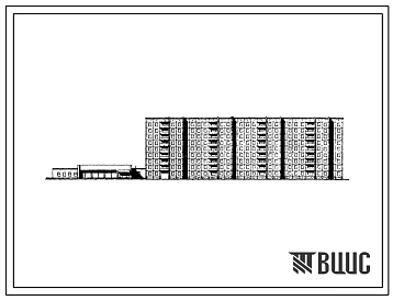 Типовой проект 111-97-45 Девятиэтажный четырехсекционный жилой дом со встроено-пристроенными блоками магазинов на 106 квартир (двухкомнатных 2Б-35, трехкомнатных 3Б-36, четырехкомнатных 4Б-35). Для строительства в 1В климатическом подрайоне