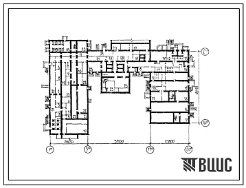Типовой проект П-1-996(254-1-117) Хозяйственные помещения в подвале главного корпуса районной больницы на 400 коек с поликлиникой на 600 посещений в смену, (убежище на 996 человек, размеры убежища 80,32м на 40,51м, режимы вентиляции 1,2,3).