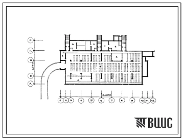 Типовой проект Б-1-1500(264-21-34) Хозяйственно-бытовые помещения в подвале универсального административного здания со стенами из кирпича на 200 сотрудников, (убежище на 1500 человек, размеры убежища 54м на 25,5м, режимы вентиляции 1,2).