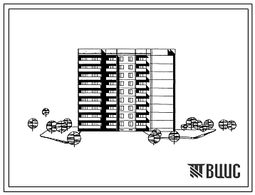 Типовой проект 96-035 Девятиэтажная поворотная блок-секция на 54 квартиры (однокомнатных 1А-18, 1Б-9; двухкомнатных 2Б-18; трехкомнатных 3Б-9), для строительства во 2В, 3Б, 3В климатических подрайонах Украинской ССР