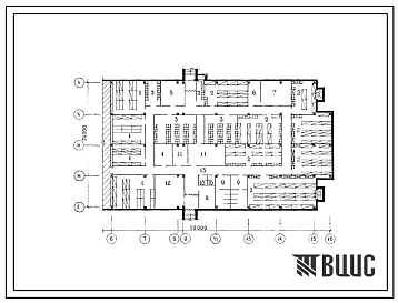 Типовой проект П-4-580(222-1-403с.86) Хозяйственно-бытовые помещения в подвале школы а 33 класса (1251-1296 учащихся) в конструкциях серии 1.020.1-2С, (убежище на 580 человек, размеры убежища 52м на 24м, режимы вентиляции 1,2).