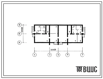 Типовой проект Б-2-400-78.283(115-34-7с.1) Хозяйственно-бытовые помещения,приспосабливаемые под ПРУ в подвале 2этажного 12квартирного жилого дома, (убежище на 400 человек, размеры убежища 32,4м на 12м, режимы вентиляции 1,2).