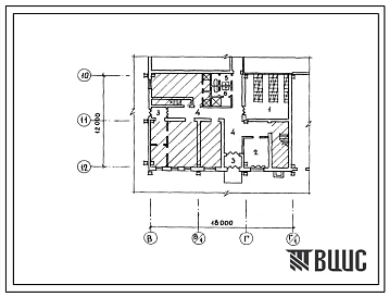 Типовой проект П-4-50(701-2-29.85) Вспомогательные помещения первого этажа главного корпуса для хранения непродовольственных товаров складской площадью 2500 м2, (убежище на 50 человек, размеры убежища 18м на 12м, режимы вентиляции 1).