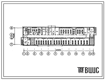 Типовой проект П-4-883(232-2-73с.85 Хозяйственно-бытовые помещения подвала универсального здания учебного корпуса профтехучилища на 720 учащихся, приспосабливаемые под ПРУ, (убежище на 883 человек, размеры убежища 60м на 15м, режимы вентиляции 1,2).
