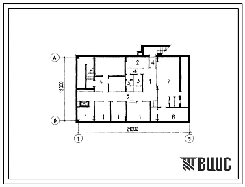 Типовой проект Б-3-100(252-5-25) Хозяйственно-бытовые помещения в подвале главного корпуса городской санитарно-эпидемиологической станции на 600 тыс.жителей, (убежище на 100 человек, размеры убежища 21м на 12м, режимы вентиляции 1,2).