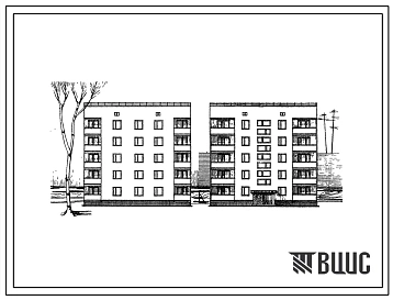 Типовой проект 87-044п Блок-секция пятиэтажного дома рядовая на 10 квартир (трехкомнатных-5, четырехкомнатных-5) для строительства на просадочных грунтах. Стены из кирпича.