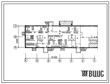 Типовой проект П-3-151(252-01-152с.89) Хозяйственно-бытовые помещения подвала детского инфекционного корпуса на 60 коек в конструкциях 1.020.1-2С, (убежище на 151 человек, размеры убежища 36м на 12м, режимы вентиляции 1,2).