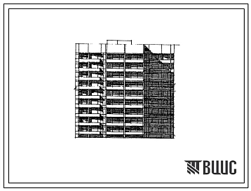 Типовой проект 90-0123.87 Блок-секция 9-этажная 53-квартирная рядовая с торцовыми окончаниями 1-1-2-2-3-3 многолучевая широтной ориентации с применением монолита