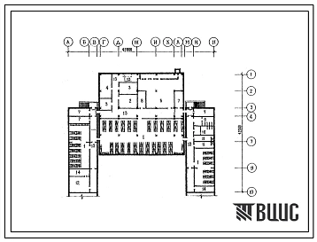 Типовой проект П-4-750(222-1-682с.13.90) Хозяйственно-бытовые помещения в подвале средней школы на 18 классов (694 учащихся), (убежище на 750 человек, размеры убежища 49,8м на 42м, режимы вентиляции 1,2).