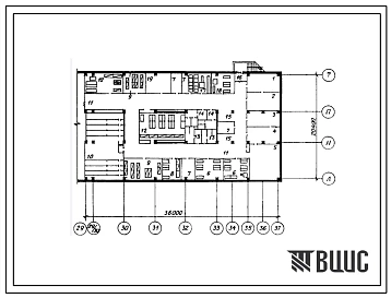 Типовой проект П-3-261(252-01-154.89) Хозяйственно-бытовые помещения в подвале главного корпуса участковой больницы на 150 коек с поликлиникой на 200 помещений  в смену, (убежище на 261 человек, размеры убежища 36м на 20,4м, режимы вентиляции 1,2).