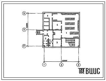 Типовой проект П-1-120(408-20-62.87) Учебно-методические помещения в подвале редакционно-бытового и производственного корпуса районной типографии, (убежище на 120 человек, размеры убежища 12м на 12м, режимы вентиляции 1,2).