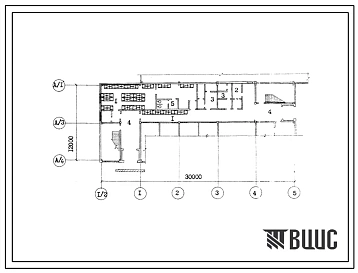 Типовой проект Б-2-100(816-1-2) Бытовые помещения, 1 этажа специализированного цеха по ремонту корнеуборочных и ботвоуборочных машин с программой 500 ремонтов в год, (убежище на 100 человек, размеры убежища 30м на 12м, режимы вентиляции 1,2).