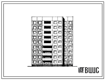 Типовой проект 97-07/1.2 Девятиэтажная блок-секция рядовая левая на 27 квартир (двухкомнатных 2Б-9, трехкомнатных 3Б-9, четырехкомнатных 4Б-9). Для строительства в 1В климатическом подрайоне